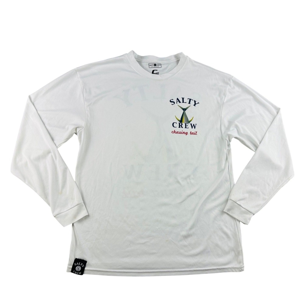 Salty Crew T-Shirt Men M Chasing Tail White Long Sleeve Fish Graphic C2‎ Sport